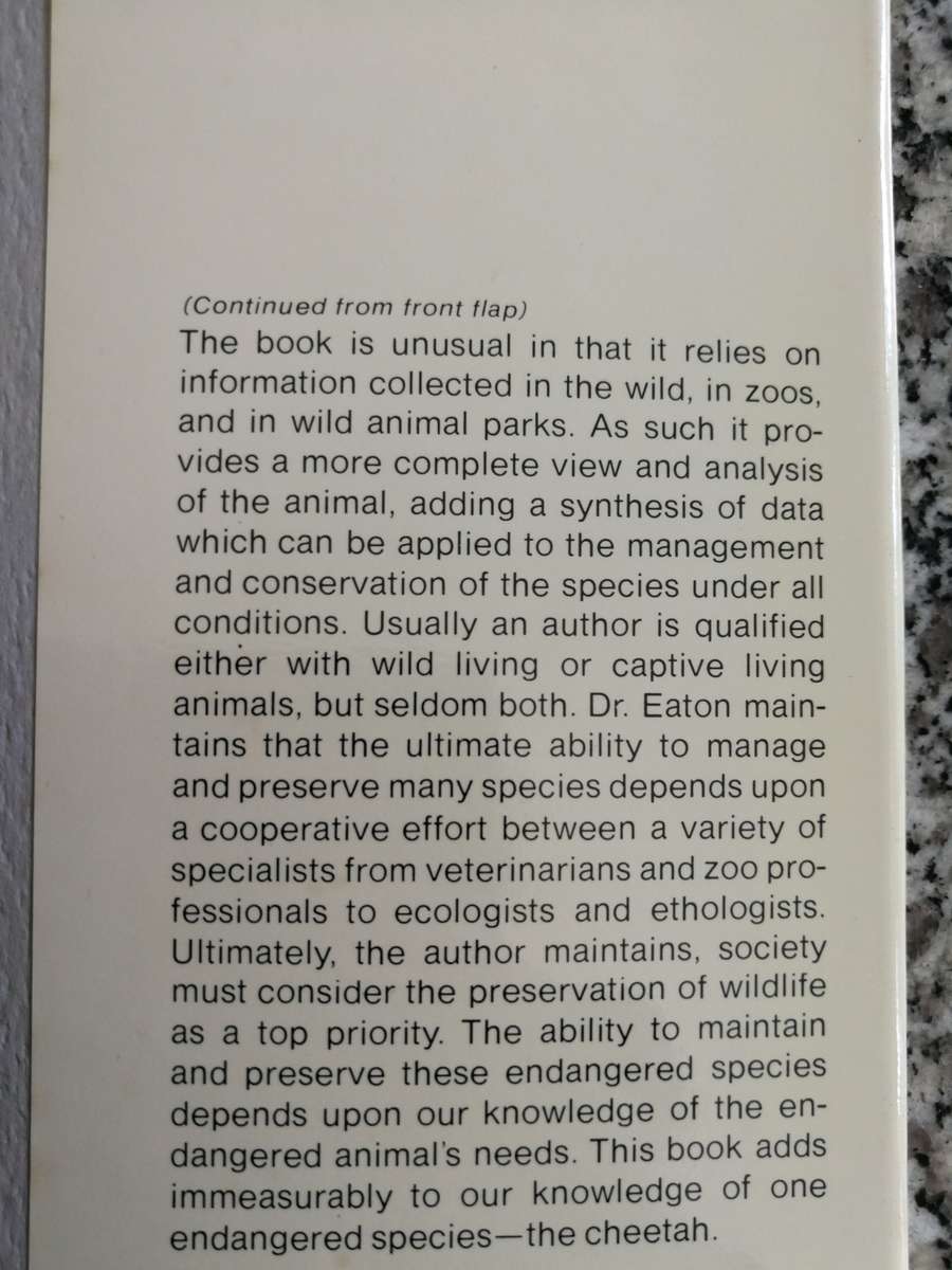 THE CHEETAH Biology Ecology & Behavior of an Endangered Species RANDALL L EATON   wildlife mammals