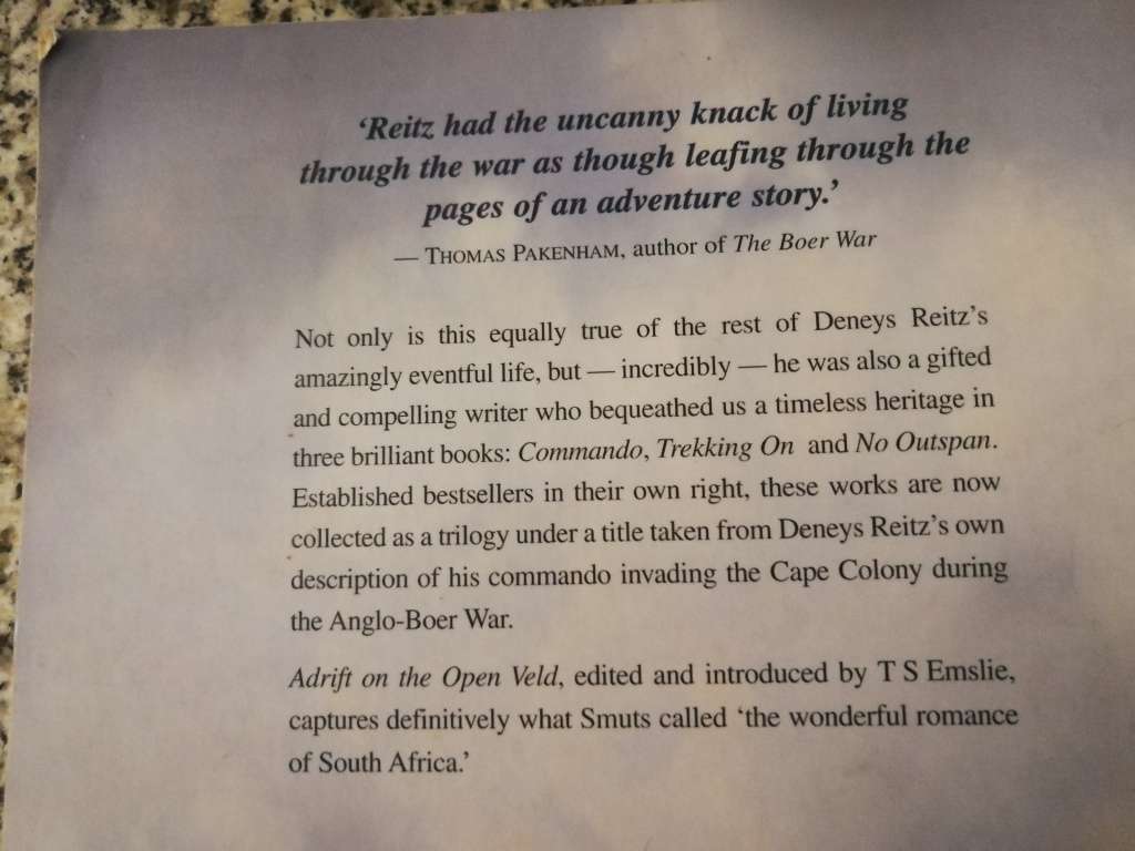 THE DENEYS REITZ TRILOGY  ADRIFT ON THE OPEN VELD Anglo Boer War  Commando Trekking On No Outspan