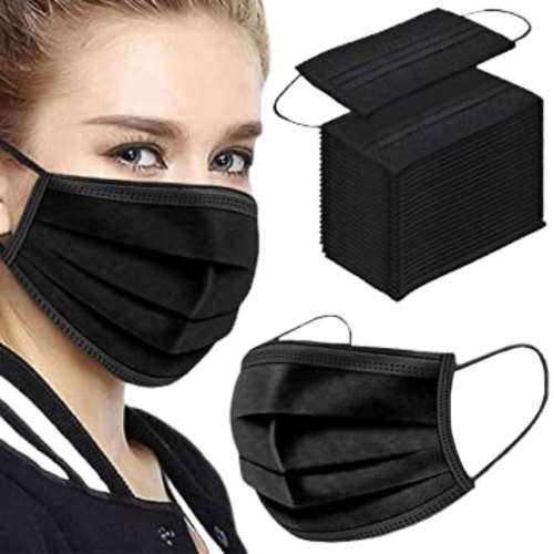 BLACK 3PLY FACE MASKS BOX of 50