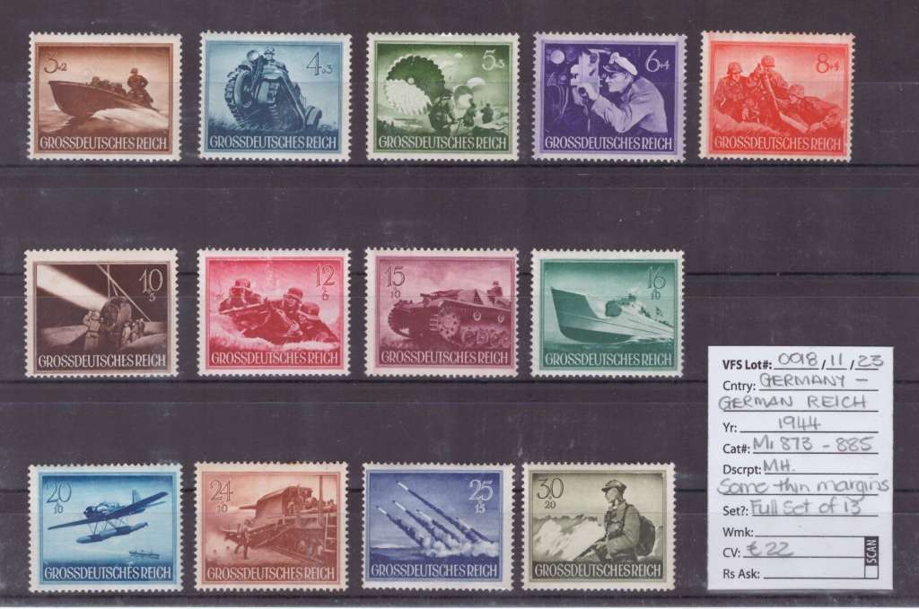 German Reich Stamps, 1944, MH (Some thin margins), full set of 13, MiN873-885
