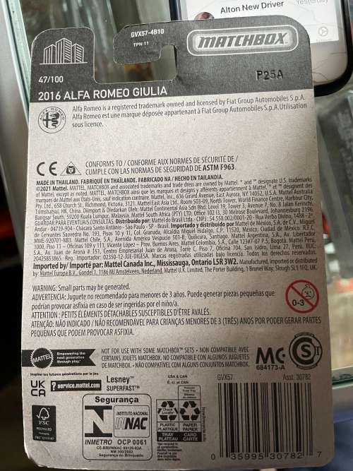 Matchbox Alfa Romeo white.  Long card import