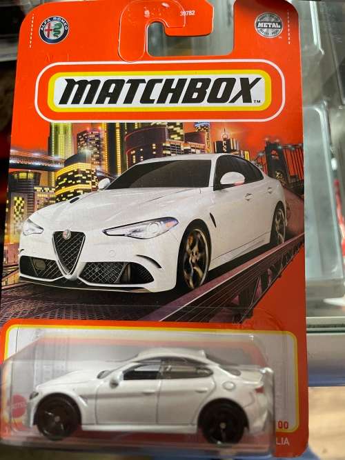 Matchbox Alfa Romeo white.  Long card import