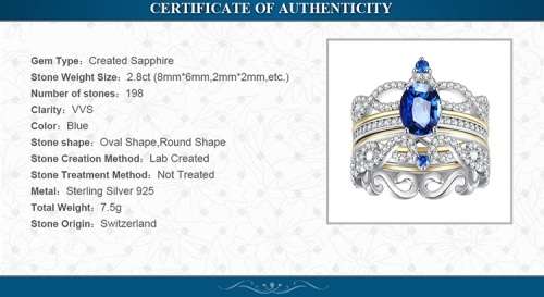 PRINCESS SAPPHIRE 2 PIECE WEDDING SET 925 STERLING SILVER