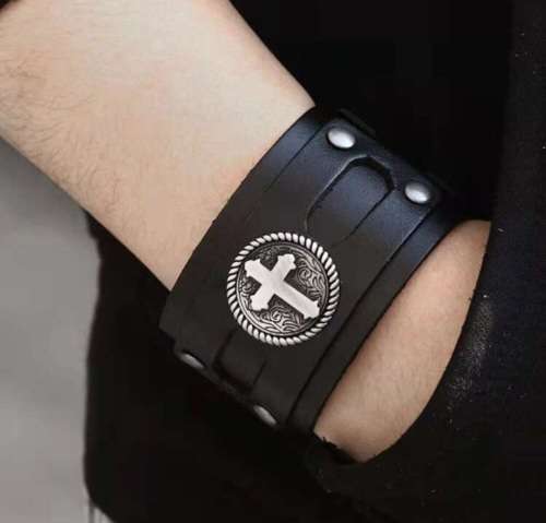 Medieval Cross Leather Wrist Cuff