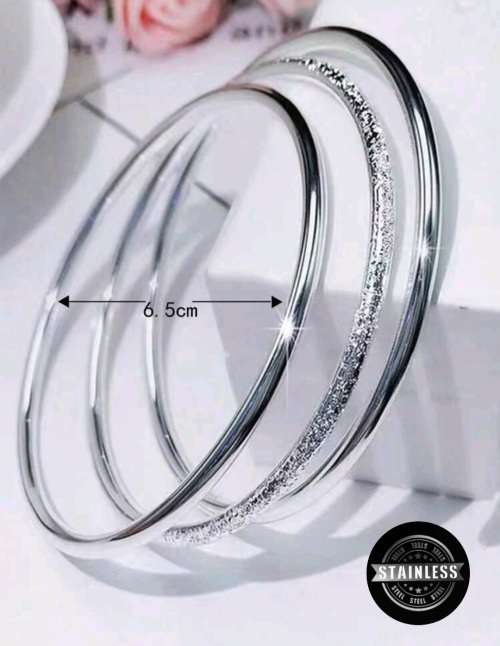 Bangles, (3Set) Stainless Steel - 6.5cm