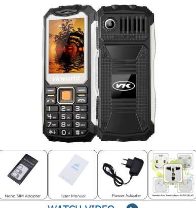 V3S Rugged Phone - 2200mAh Removable Battery, Dual-IMEI, Flashlight, Keypad (Black)