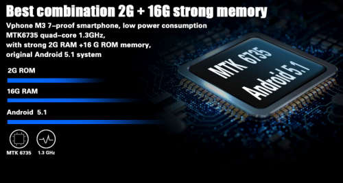 NO.1 M3 Rugged Android Phone - IP68, Quad-Core CPU, 2GB RAM, 4G, 13MP