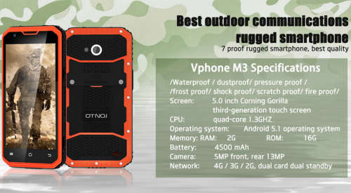 NO.1 M3 Rugged Android Phone - IP68, Quad-Core CPU, 2GB RAM, 4G, 13MP