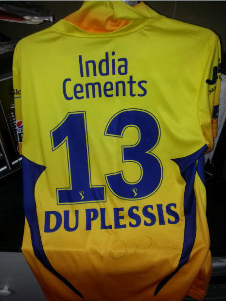 FAF DU PLESSIS USED SIGNED CHENNAI SUPER KINGS SHIRT