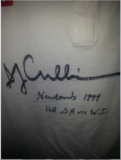 DARYLL CULLINAN MATCH WORN CRICKET JERSEY SIGNED BY NELSON MANDELA WITH COA