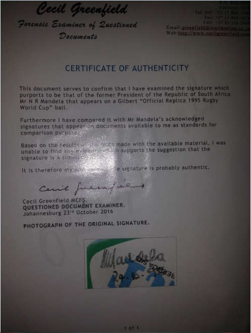 RUGY WORLD CUP 1995 BALL SIGNED BY SQUAD AND NELSON MANDELA