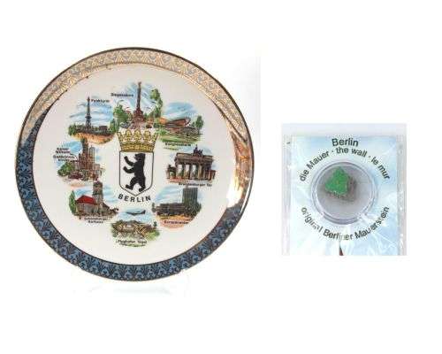 A PIECE OF HISTORY! Genuine piece of the German Berlin Wall and Souvenir Plate Combo