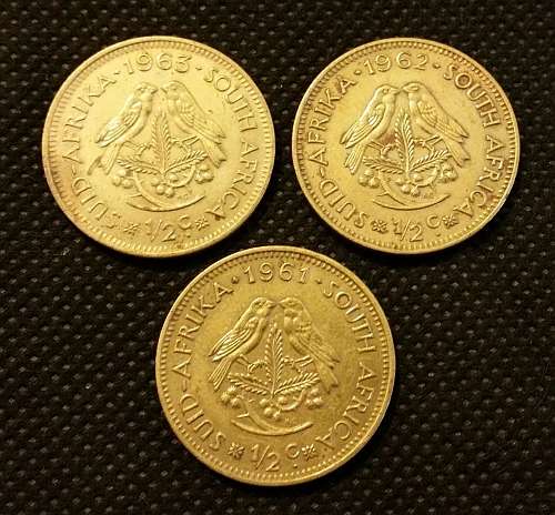 3x Coin Lot 1/2 cent South Africa First Decimal Series 1961, 1962, 1963