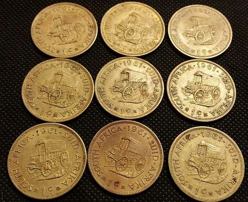 1961 One Cent South Africa First Decimal Series -  Lot of 9
