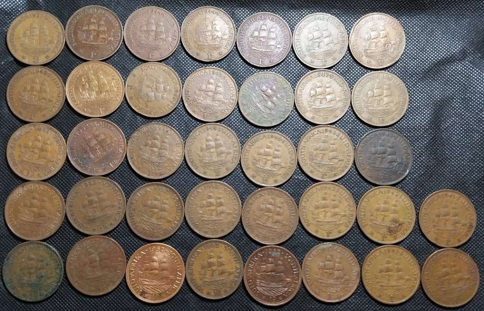 One Penny ( 1d )  Union of South Africa Lot of 37 Coins George VI