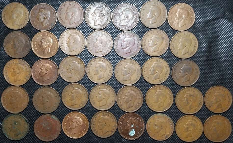 One Penny ( 1d )  Union of South Africa Lot of 37 Coins George VI