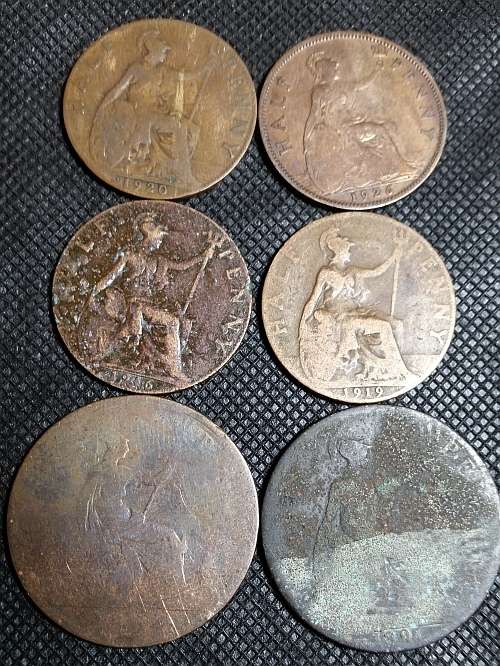 Great Britain Coins Lot of 6 Assorted 1885 to 1926 Penny and Half Penny
