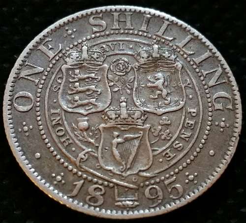 1895 Silver Shilling (1/-) Queen Victoria "Widow Head" Great Britain