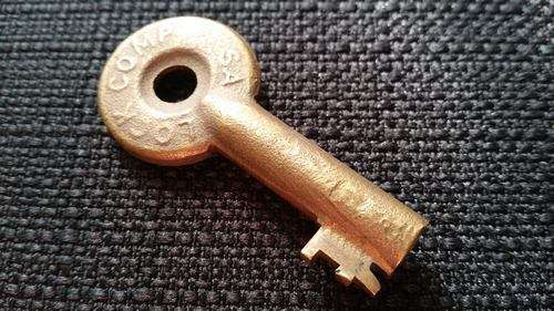 Tiny Brass Railroad Key - SA Lock Comp - Vintage All Cast Brass Raised - South African Railways