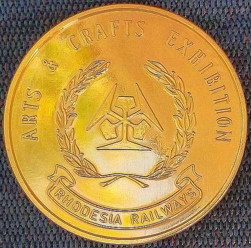 Rhodesia Railways Arts & Crafts Exhibition - Large 70g Gold Color Metal Medal 1974 for Knitting