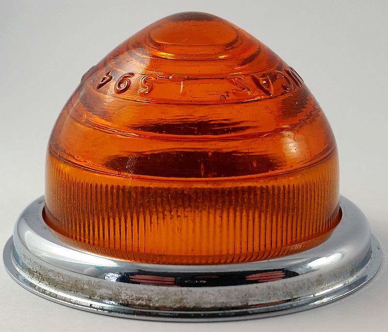 Genuine Lucas L594 Amber Indicator Glass Lens with Chrome Rim - 1950/60's British Cars