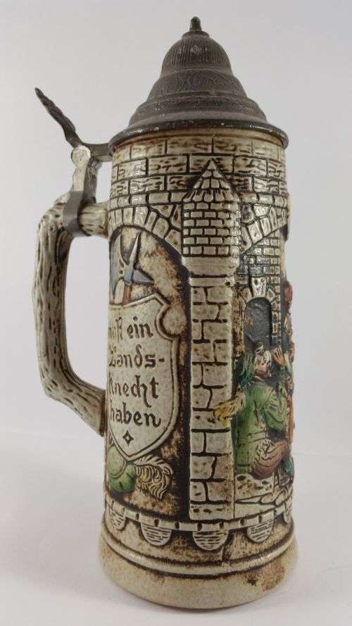 Gerz Beer Stein West Germany - Detailed Tavern Scene Embossed with Rich Colours - Pewter Lid