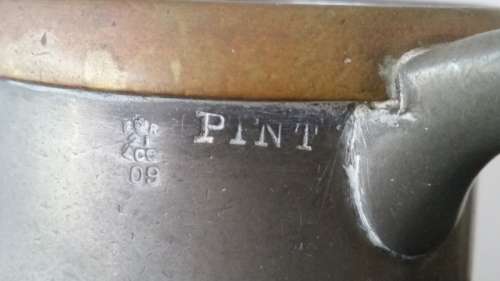 Edwardian Brass Rim Pewter Pint Tankard c1910 - 19th Century Pewter Beer Mug