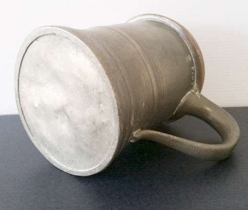 Edwardian Brass Rim Pewter Pint Tankard c1910 - 19th Century Pewter Beer Mug