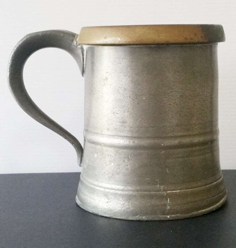 Edwardian Brass Rim Pewter Pint Tankard c1910 - 19th Century Pewter Beer Mug