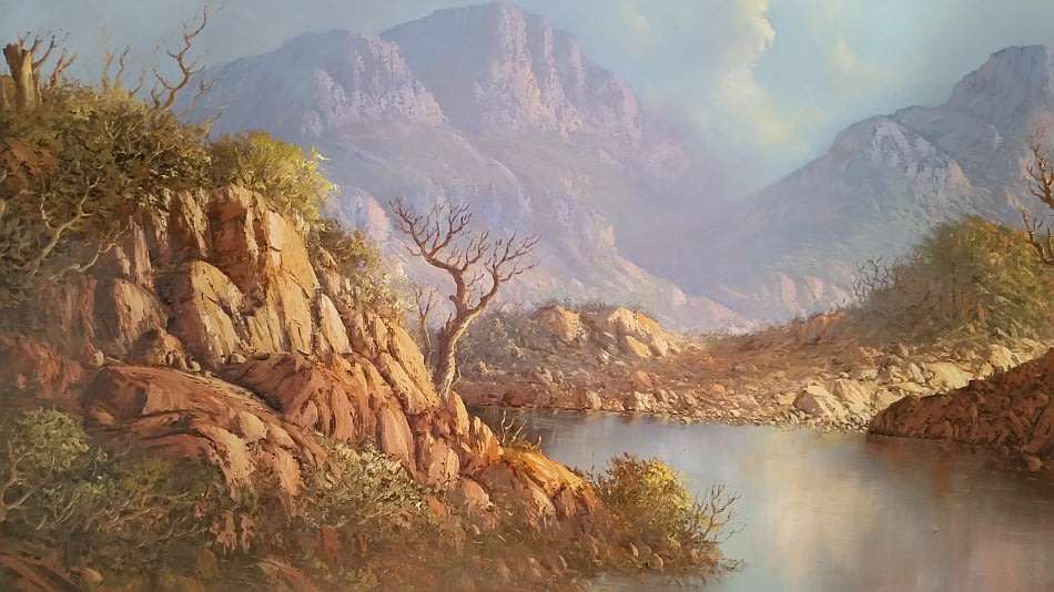 Mountain Landscape with Pool , c1980's - Benjamin Jacobus Davis, signed Jacobi