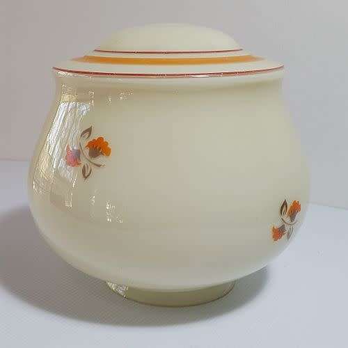 Lamp Shade Glass - Round Ceiling Light Shade - Off-white with Orange Trim Flowers