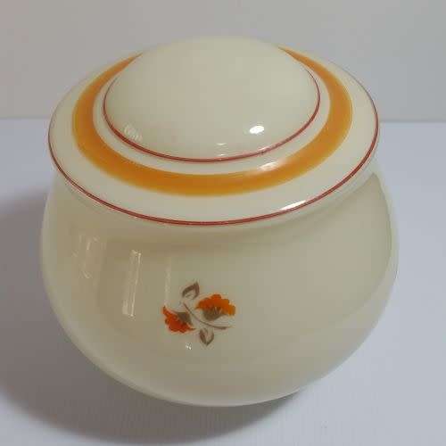 Lamp Shade Glass - Round Ceiling Light Shade - Off-white with Orange Trim Flowers