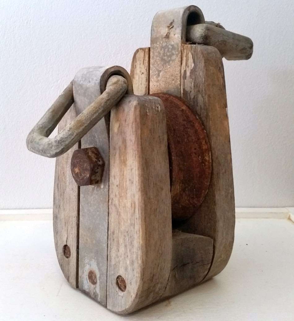 Wood Barn Pulley - Large Single Block Iron and Wood Block & Tackle Body