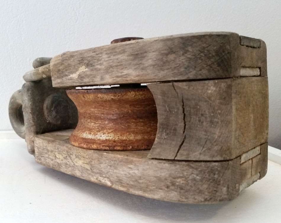 Wood Barn Pulley - Large Single Block Iron and Wood Block & Tackle Body