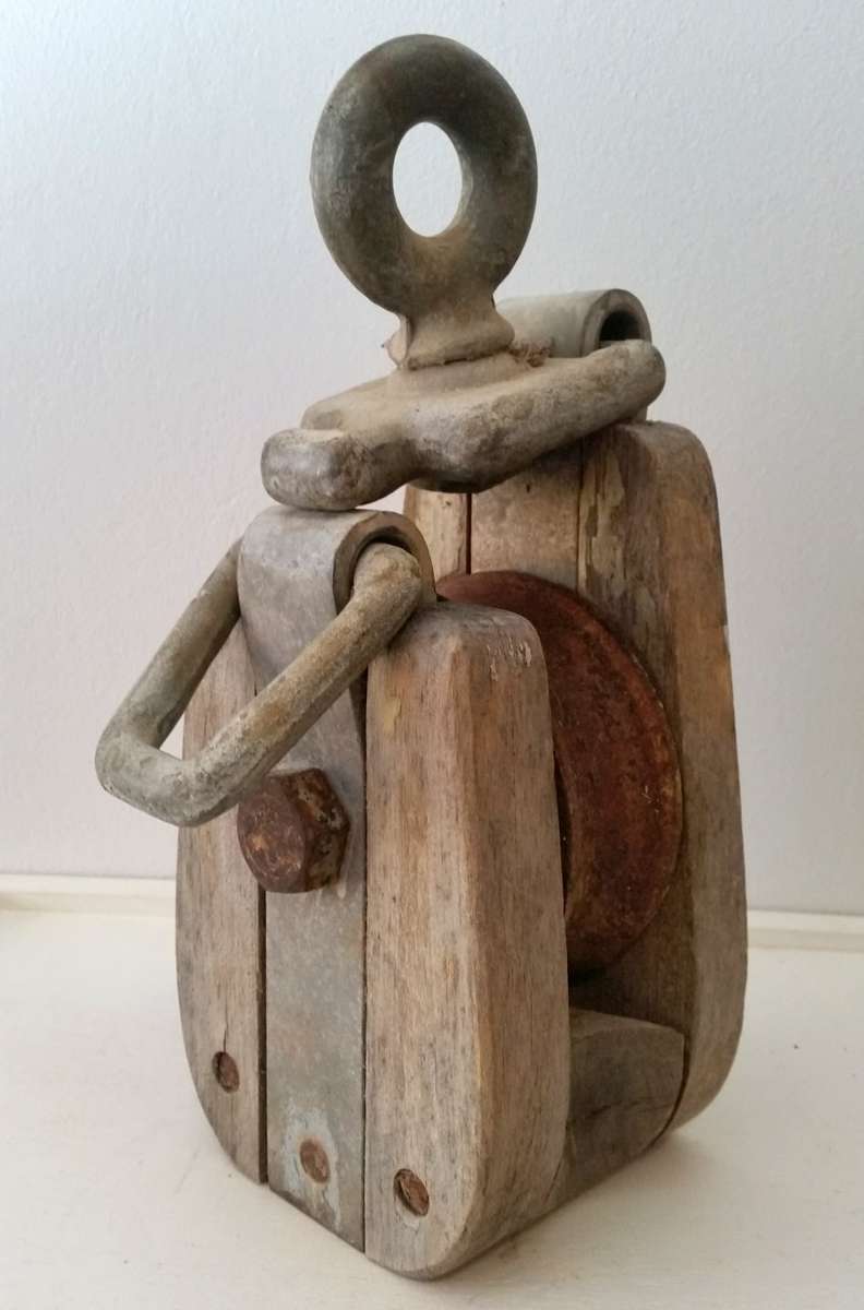 Wood Barn Pulley - Large Single Block Iron and Wood Block & Tackle Body