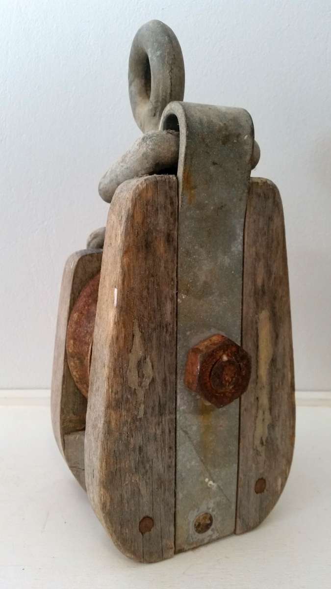 Wood Barn Pulley - Large Single Block Iron and Wood Block & Tackle Body
