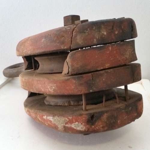 Wood Barn Pulley - Extra Large Double Block Iron and Wood Block & Tackle Body