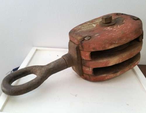 Wood Barn Pulley - Extra Large Double Block Iron and Wood Block & Tackle Body