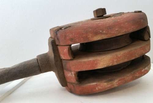 Wood Barn Pulley - Extra Large Double Block Iron and Wood Block & Tackle Body