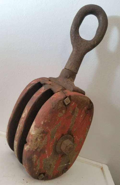 Wood Barn Pulley - Extra Large Double Block Iron and Wood Block & Tackle Body
