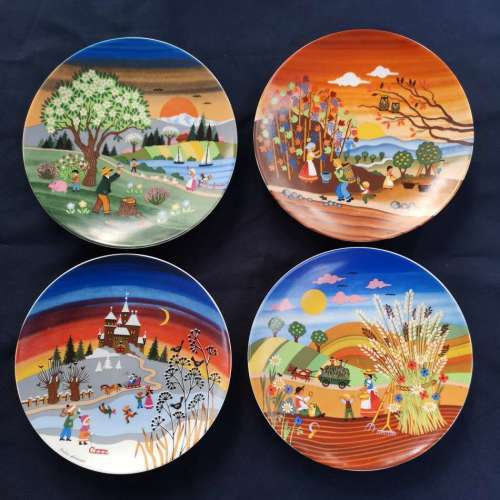 West Germany - Painted Reutter Porzellan Four Seasons - signed Barbara Fuerstenhoefer - Set 4 Plates