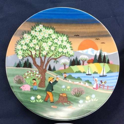 West Germany - Painted Reutter Porzellan Four Seasons - signed Barbara Fuerstenhoefer - Set 4 Plates