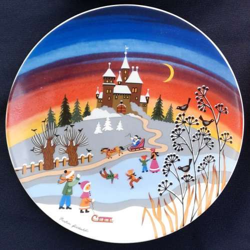 West Germany - Painted Reutter Porzellan Four Seasons - signed Barbara Fuerstenhoefer - Set 4 Plates