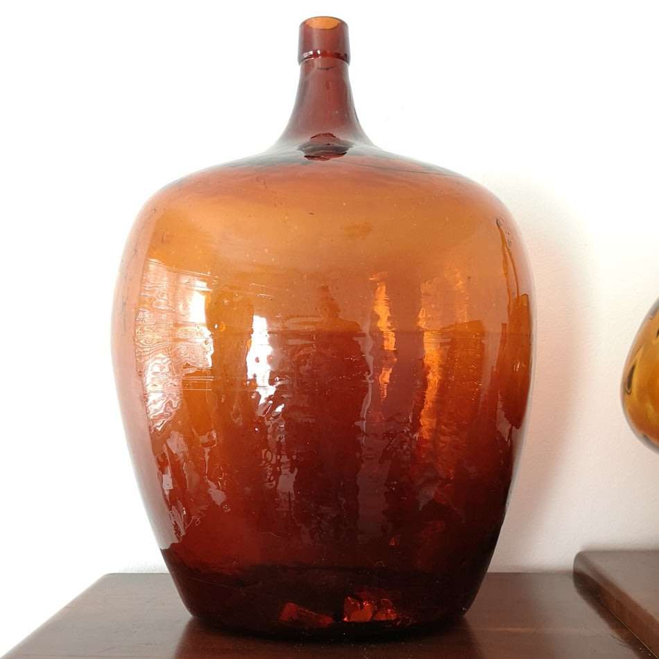 Demijohn Bottle - Large Gorgeous Amber Brown Bottle - Beautifully Shaped Decor Piece