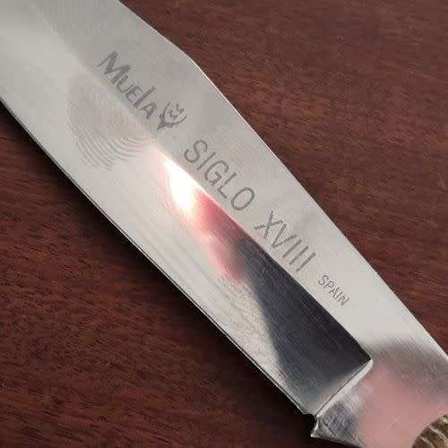 Muela Sigla XVIII Spain - Navaja Folding Knife Brass Handle with Green Glass Stones