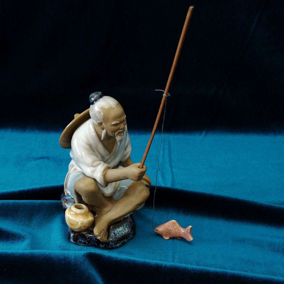 High Quality Hand Painted Shiwan Chinese Mudman - Fisherman with catch of the day