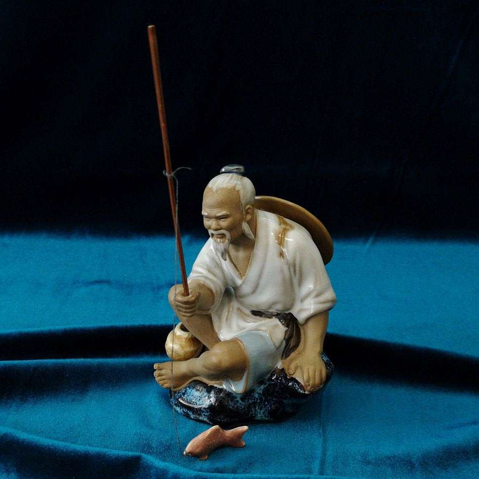 High Quality Hand Painted Shiwan Chinese Mudman - Fisherman with catch of the day