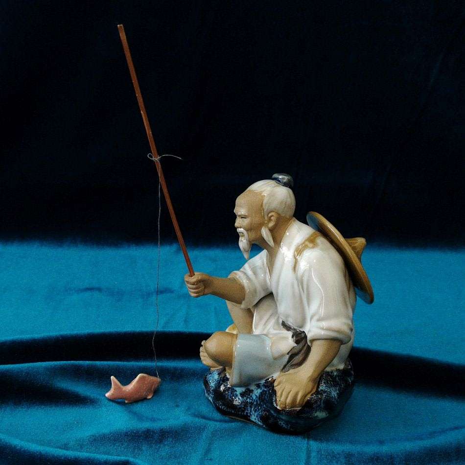 High Quality Hand Painted Shiwan Chinese Mudman - Fisherman with catch of the day