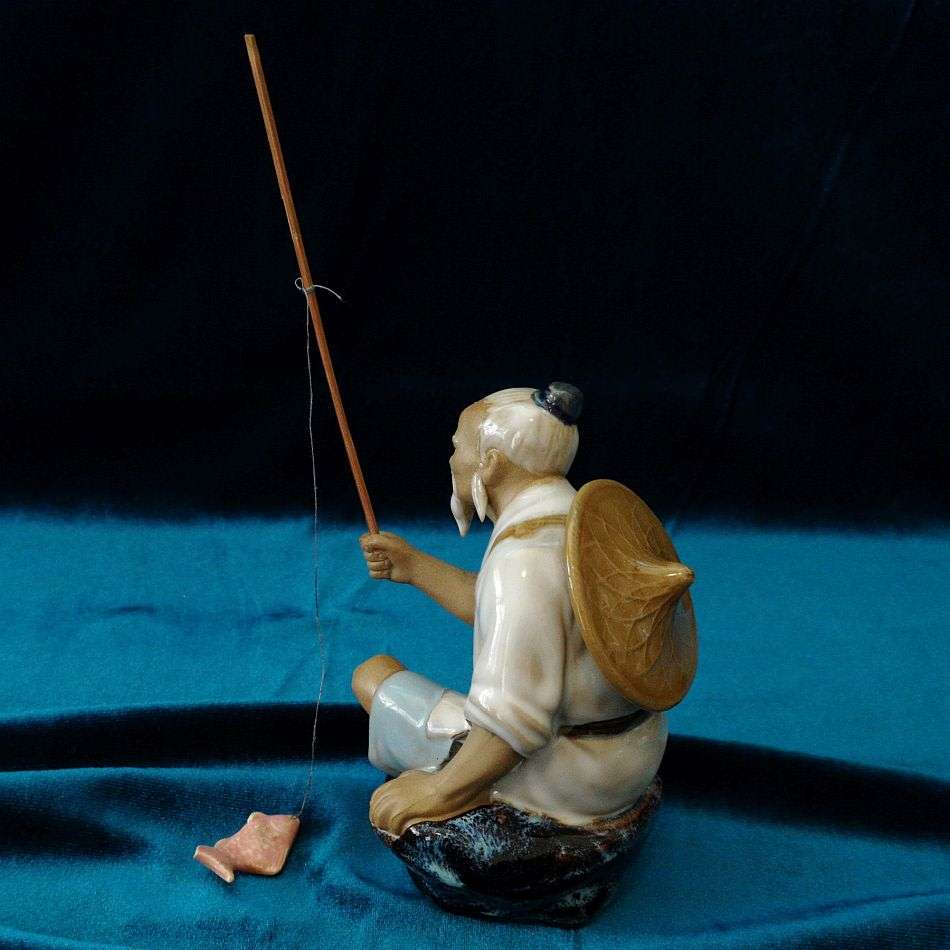 High Quality Hand Painted Shiwan Chinese Mudman - Fisherman with catch of the day