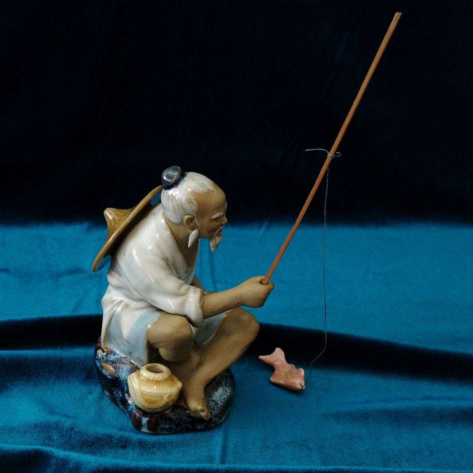 High Quality Hand Painted Shiwan Chinese Mudman - Fisherman with catch of the day